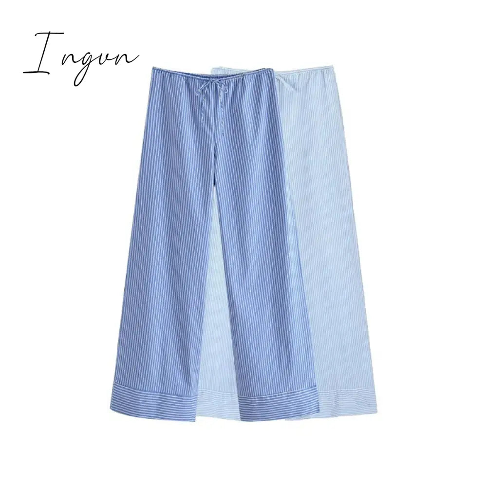Ingvn - Fashion Striped Women’s Pants 2023 Summer Wide Leg Women Casual Loose Trousers Ladies Low