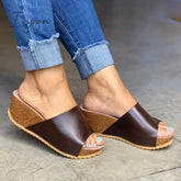 Ingvn - Fashion Style Peep Toe Slip-On Wedges Sandals Brown / 5