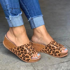 Ingvn - Fashion Style Peep Toe Slip-On Wedges Sandals Leopard / 5