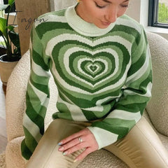 Ingvn - Fashion Tops 2023 Women Pullover Korean Sweaters Love Print Long Sleeve Top Casual New