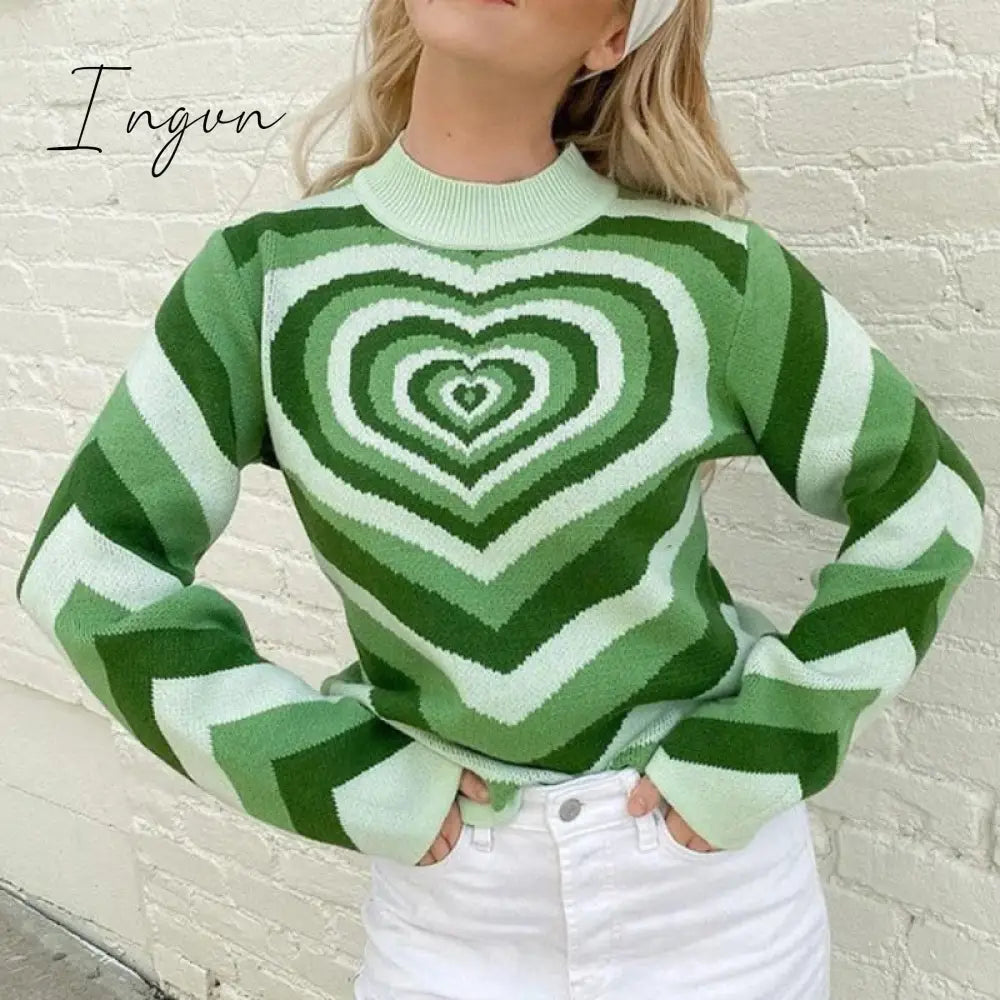 Ingvn - Fashion Tops 2023 Women Pullover Korean Sweaters Love Print Long Sleeve Top Casual New