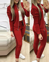 Ingvn - Fashion Tracksuit 2 Piece Set Autumn Winter Zipper Jacket + Long Pants Sports Suit Female