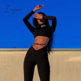 Ingvn - Fashion Trends Cyber Y2K Flare Pants E Girl Style Sexy Strechy Trousers Women Lace Up V