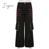 Ingvn - Fashion Trends Gothic Chain Bandage Wide Leg Pants Women Oversize Low Rise Dark Academic