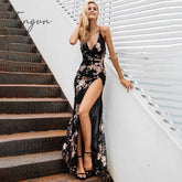 Ingvn - Fashion Trends Sexy Lace Up Halter Sequin Party Dresses Women High Split Maxi Dress Festa