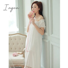 Ingvn - Fashion Trends Summer Women Nightgowns White Cotton Short Sleeve Nightdress Vintage Long