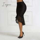 Ingvn - Fashion Trends Women Black Lace Skirt High Waist Slim Midi Modest Classy Irregular Length