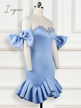 Ingvn - Fashion Trends Women Party Dress Ruffles Mesh Patchwork Bead Sexy With Bowtie Lovely