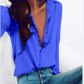 Ingvn - Fashion Women Blouse Shirt Spring Clothing Solid Buttons Long Sleeve Shirts Tops Ladies Ol