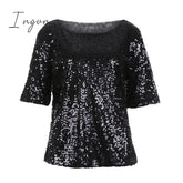 Ingvn - Fashion Women Long Sleeve T-Shirt Spring Autumn Off-Shoulder Loose Shining T Shirt For Tops