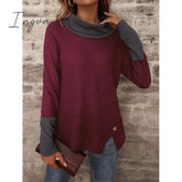 Ingvn - Female Waffle Check Double-Layer Loose Autumn Winter Long Sleeve T-Shirts Vintage Medium