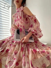 Ingvn - Floral Mini Dress Beach Style Woman Boho Long Sleeve Short Party Casual Elegant Korean