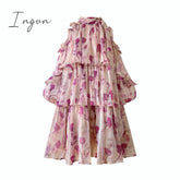 Ingvn - Floral Mini Dress Beach Style Woman Boho Long Sleeve Short Party Casual Elegant Korean