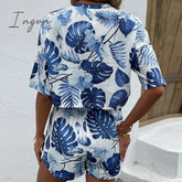 Ingvn - Floral Print Round Neck Dropped Shoulder Top And Shorts Set