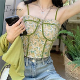 Ingvn - Floral Print Tank Top For Women 2023 Sleeveless Strapless Slim Crop Korean Fashion Vintage
