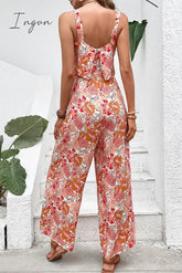 Ingvn - Floral Square Neck Sleeveless Jumpsuit