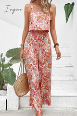 Ingvn - Floral Square Neck Sleeveless Jumpsuit / S