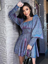 Ingvn - Forefair Loose Party Club A Line Long Sleeve Women Mini Dress Spring Summer Casual Shining