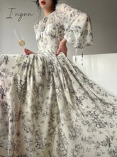 Ingvn - French Elegant Floral Midi Dress Woman Evening Party 2023 Summer Beach Fairy Long Sleeve