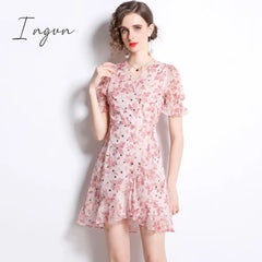 Ingvn - French Gothic Fishtail Floral Summer Dress Women Beach Style Tea Platycodon Grandiflorum