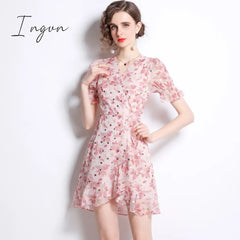 Ingvn - French Gothic Fishtail Floral Summer Dress Women Beach Style Tea Platycodon Grandiflorum