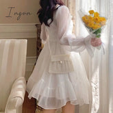 Ingvn - French Sweet Fairy Lolita Dress Women Long Sleeve Lace Y2K Mini Vintage Kawaii Clothes One