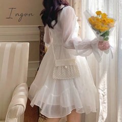 Ingvn - French Sweet Fairy Lolita Dress Women Long Sleeve Lace Y2K Mini Vintage Kawaii Clothes One