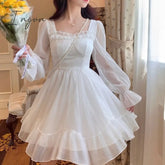 Ingvn - French Sweet Fairy Lolita Dress Women Long Sleeve Lace Y2K Mini Vintage Kawaii Clothes One