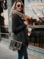 Ingvn - Fur Collar Cardigan Plush Trench Coat Tops