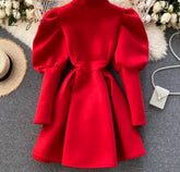 Ingvn - Gifts For Women Autumn Winter Puff Long Sleeve Dresses Party Christmas Turtleneck Slim A -