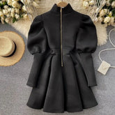 Ingvn - Gifts For Women Autumn Winter Puff Long Sleeve Dresses Party Christmas Turtleneck Slim A -