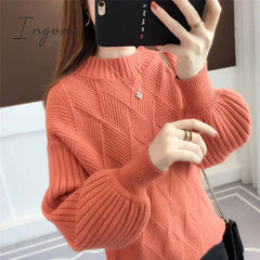 Ingvn - Gifts For Women Half - Neck Sweater Women Autumn Winter New Knitted Loose Round Mujer Solid