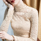 Ingvn - Gifts For Women Plus Size Women Lace Blouses Shirts Sexy Hollow Out Long Sleeve Solid