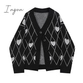 Ingvn - Gothic Style Fashion Oversized Black Cardigan For Women Sweater Long Sleeve V - Neck