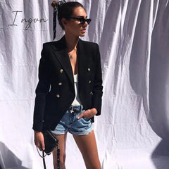 Ingvn - Green Blue Yellow Black White Blazer Women Office Formal Double Breasted Buttons Plus Big