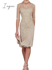 Ingvn - Half Sleeves Chiffon Mother Of The Bride Dresses Knee Length Formal Dress Party Dinner Prom