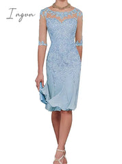 Ingvn - Half Sleeves Chiffon Mother Of The Bride Dresses Knee Length Formal Dress Party Dinner Prom