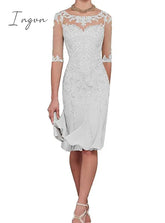 Ingvn - Half Sleeves Chiffon Mother Of The Bride Dresses Knee Length Formal Dress Party Dinner Prom