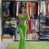 Ingvn - Halter Criss - Cross Crop Top And Women’s Drawstring Pants Matching Sets Skinny Hollow