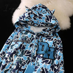 Ingvn - Harajuku Demon Embroidery Hoodies Oversized Camouflage Sweatshirt Gothic Goth Zip Up Hoodie