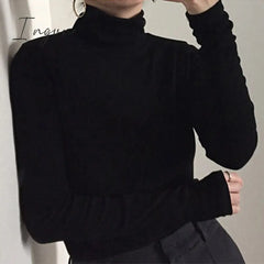 Ingvn - Harajuku Solid Bottoming T Shirt Women Spring Autumn Tee Shirts Korean Turtleneck Slim Long