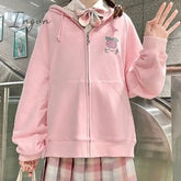 Ingvn - Harajuku Sweet Fruit Print Women Hoodie Pocket Spring Loose Thin Zipper Sweatshirt Girl