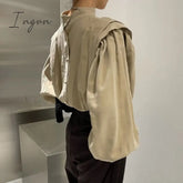 Ingvn - Harajuku Vintage Women’s Elegant Blouse Black Oversized Shirt Lantern Sleeve Button Up