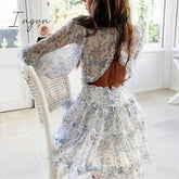 Ingvn - Harlow Floral Print Ruffle Dress Women Backless V - Neck Dress Mini Summer Ladies Party