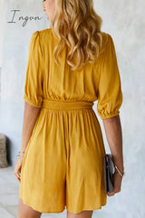 Ingvn - High Neck Button Smocked Waist Romper