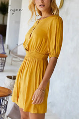 Ingvn - High Neck Button Smocked Waist Romper