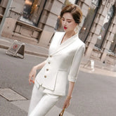 Ingvn - High Quality Casual Womenโs Suit Pants Two Piece Set New Summer Elegant Ladies White