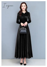 Ingvn - High Quality Fashion Vintage Velvet Dress Winter Dresses Women Long Sleeve Evening Party