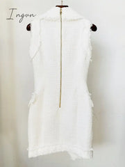 Ingvn - High Quality Newest 2023 Fall Winter Designer Fashion Women Sleeveless Fringed Tweed