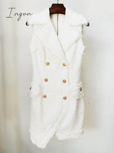 Ingvn - High Quality Newest 2023 Fall Winter Designer Fashion Women Sleeveless Fringed Tweed